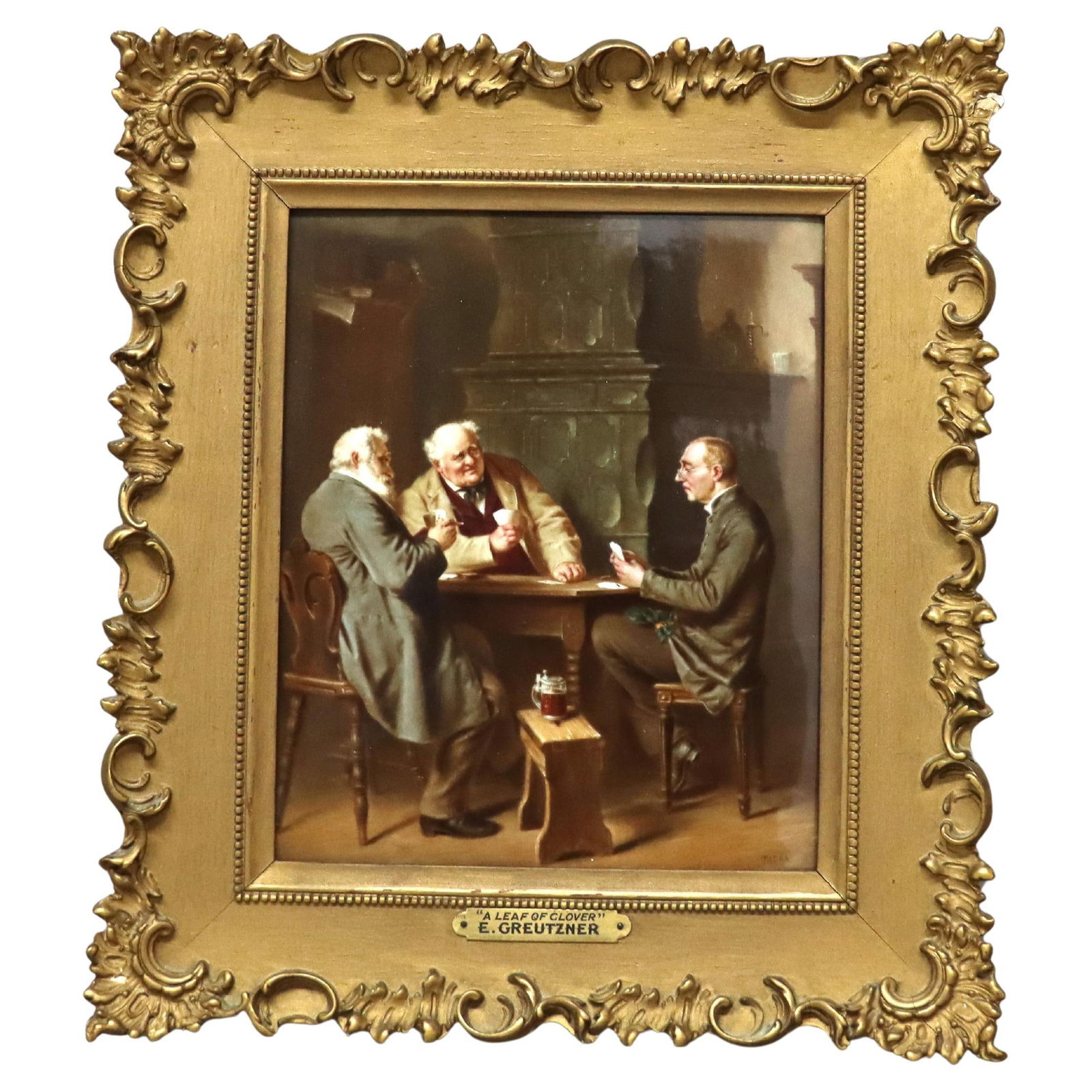 Antique KPM Hand-Painted Porcelain Painting 'A Leaf Of Clover' by E. Greutzner c1890 (1 of 4)