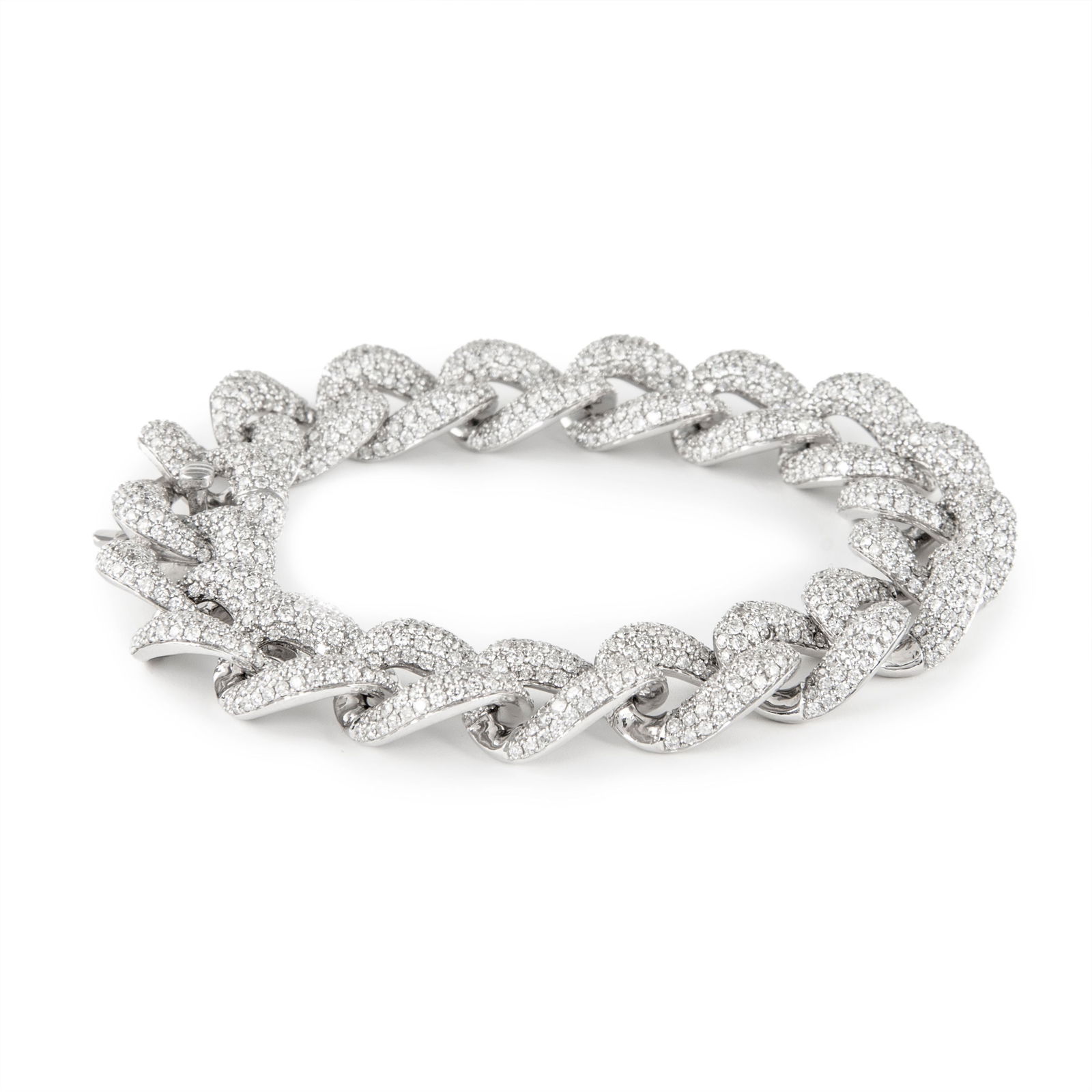 12.27ct Diamond Cuban Link Bracelet 18k White Gold Modern Jewelry: 12.27ct Diamond Cuban Link Bracelet 18k White Gold Modern Jewelry This stunning modern Cuban link bracelet features a total of 12.27 carats of round brilliant diamonds set in luxurious 18k white gold.