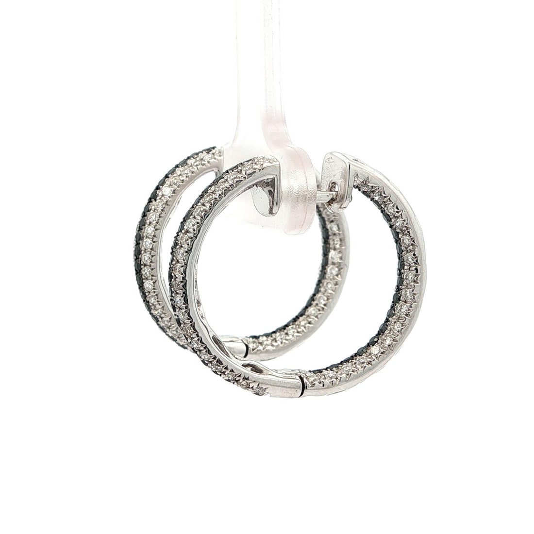 18k White Gold 1.08ct Fancy Black and White Diamond Hoop Earrings - 4