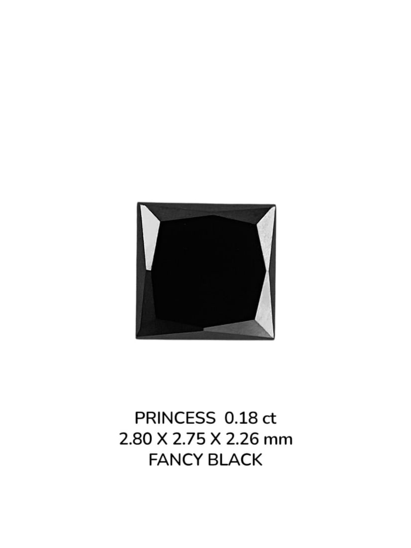 Loose Diamond - PRINCESS 0.18ct Fancy Black VVS2: Loose Diamond - PRINCESS 0.18ct Fancy Black VVS2 Source: Natural Shape: PRINCESS Carats: 0.18 Color: Fancy Black Certification: NONE PLEASE NOTE: Framed, Large, or heavy items do not have shipping cos