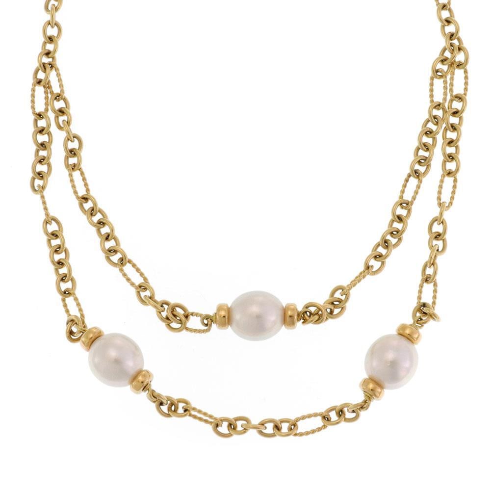 David Yurman Madison Pearl Necklace 18k Yellow Gold Double Chain D.Y 750: David Yurman Madison Pearl Necklace 18k Yellow Gold Double Chain D.Y 750 Introducing the exquisite David Yurman Necklace from the Madison Pearl Collection, a stunning piece featuring a luxurious doubl