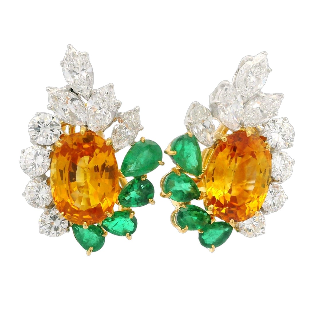 Omega GIA Certified 16ctw Sapphire Emerald Diamond Earrings in Platinum Gold: Omega GIA Certified 16ctw Sapphire Emerald Diamond Earrings in Platinum Gold Presenting a stunning pair of earrings that blend luxury with elegance. These earrings feature two natural, genuine sapphir