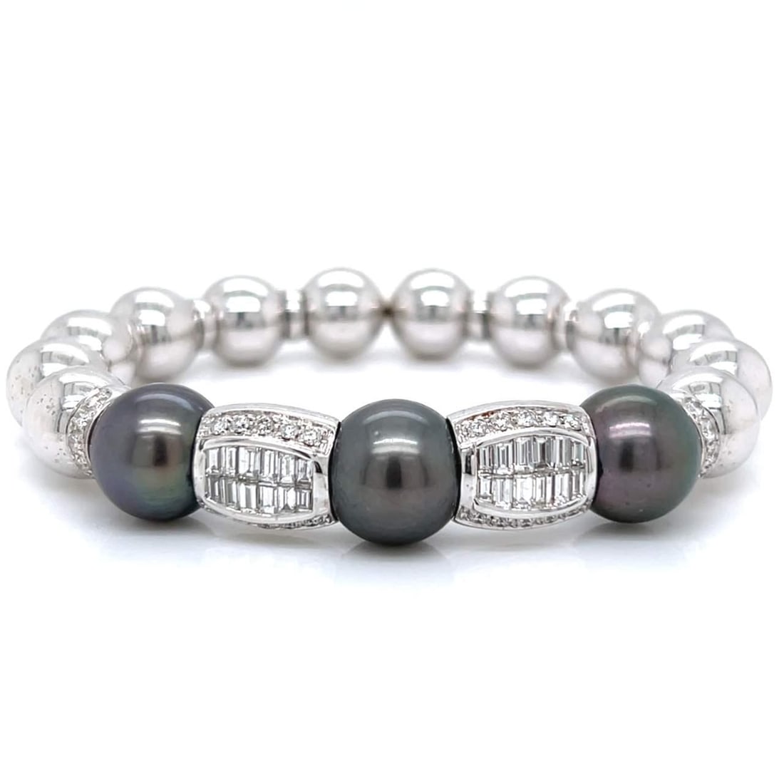 18K White Gold Bangle Bracelet with South Sea Pearls and Diamonds (1 of 3)