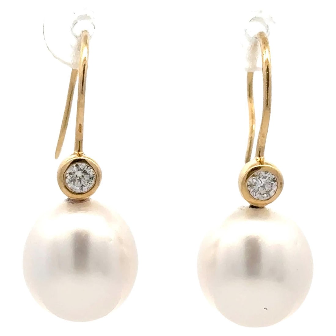 Harbor Diamonds 18K Yellow Gold South Sea Pearl Diamond Drop Earrings 0.20 Carat (1 of 10)