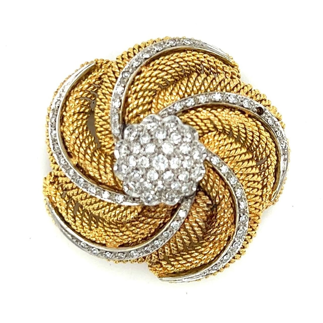 Elegant 18K Yellow Gold Brooch with 81 Diamonds 1.60 Ct F-G VS1-VS2 (1 of 4)