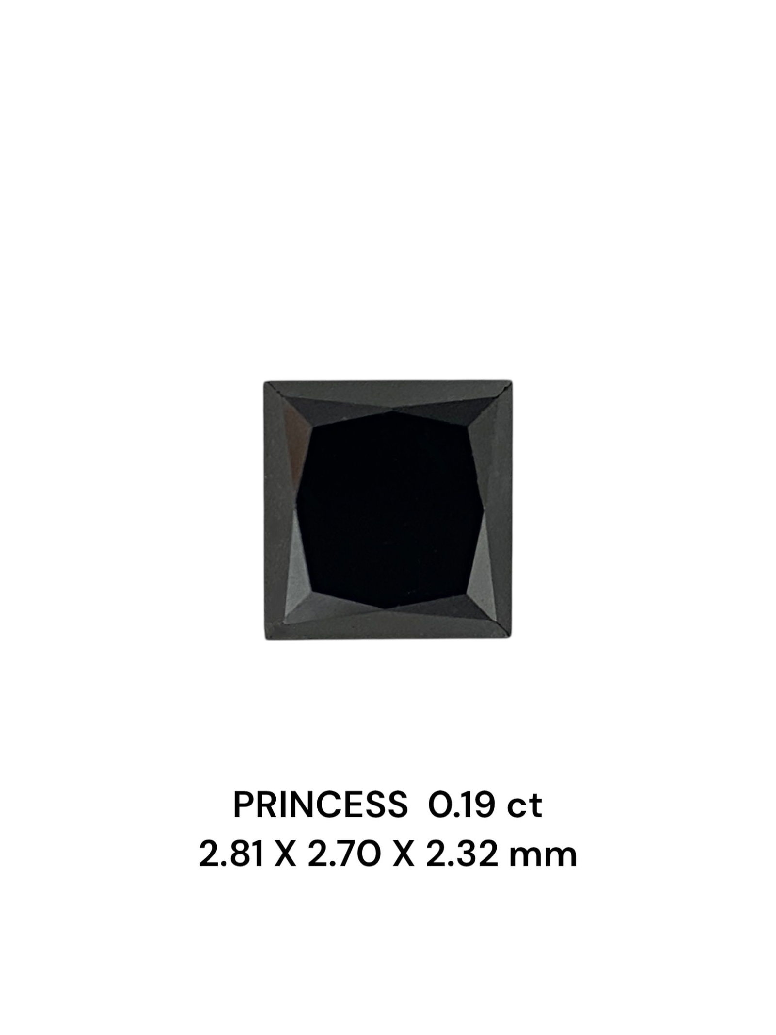 Loose Diamond - PRINCESS 0.19ct Fancy Black VVS2: Loose Diamond - PRINCESS 0.19ct Fancy Black VVS2 Source: Natural Shape: PRINCESS Carats: 0.19 Color: Fancy Black Certification: NONE PLEASE NOTE: Framed, Large, or heavy items do not have shipping cos