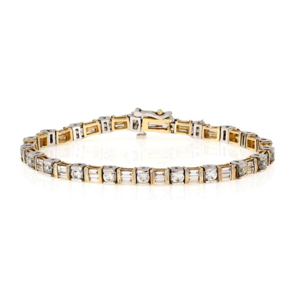 Elegant 14k Two Tone Gold 5.62ct Diamond Link Bracelet: Elegant 14k Two Tone Gold 5.62ct Diamond Link Bracelet This stunning 14k Two Tone Gold Diamond Fancy Link Bracelet is a perfect blend of elegance and sophistication. Crafted from 14k yellow and white