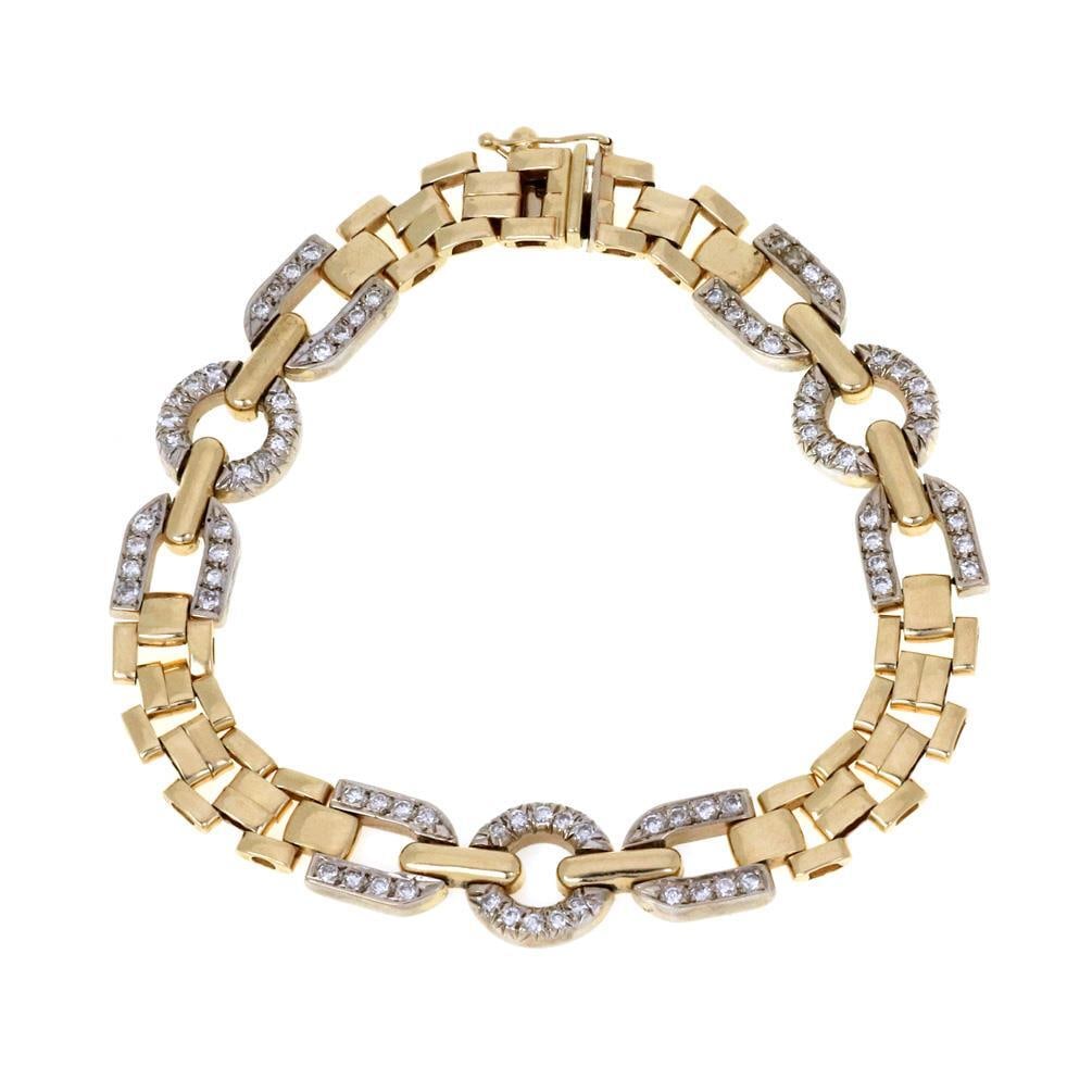 Elegant 14k Diamond Bracelet White Yellow Gold Fancy Link Design (1 of 4)