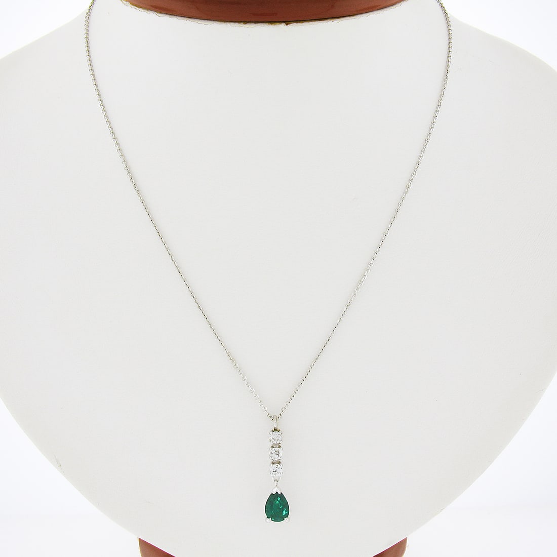 14K White Gold Teardrop Pendant with Emerald and Diamonds on Adjustable Chain (1 of 7)