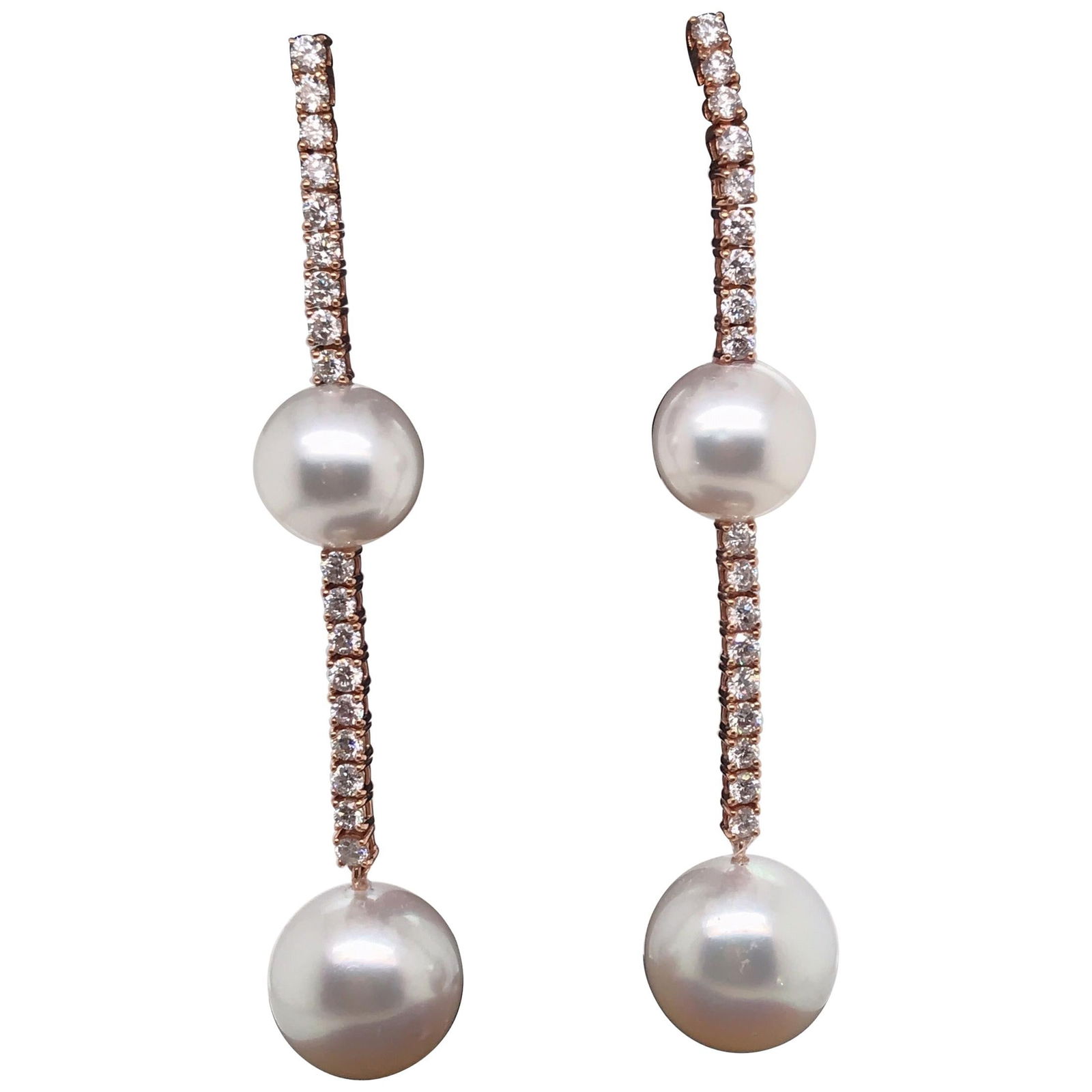 Harbor Diamonds 18K Rose Gold South Sea Pearl Diamond Drop Earrings 1.81 Carat (1 of 11)