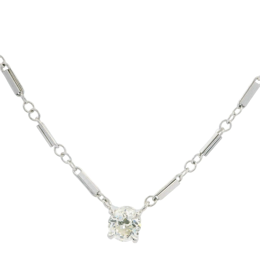 Vintage 10K White Gold 0.35ct Old European Diamond Pendant Necklace: Vintage 10K White Gold 0.35ct Old European Diamond Pendant Necklace This exquisite vintage pendant necklace features a stunning 0.35 carat Old European cut diamond, prong set for maximum brilliance. T