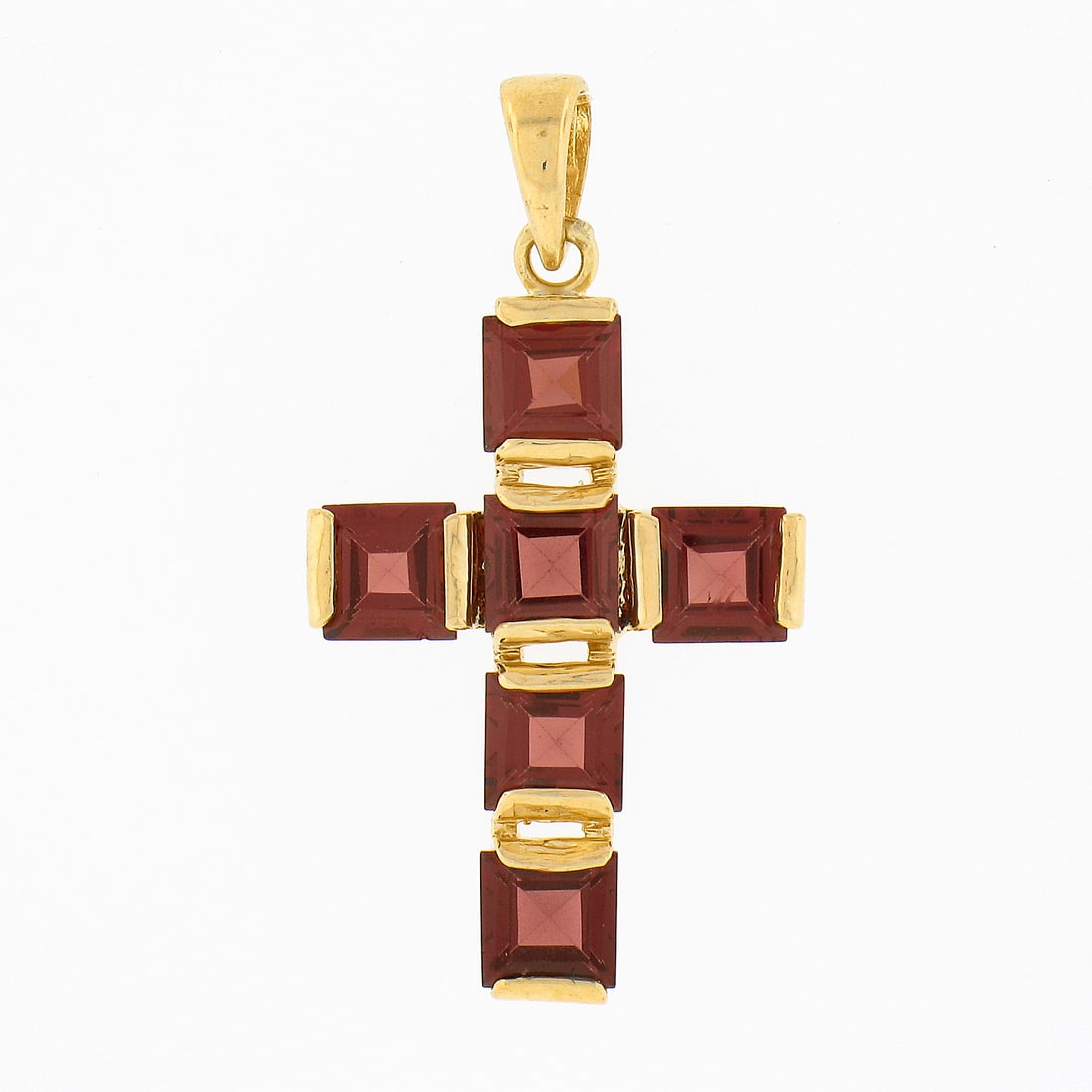 14k Yellow Gold Rhodolite Garnet Channel Set Cross Pendant (1 of 4)