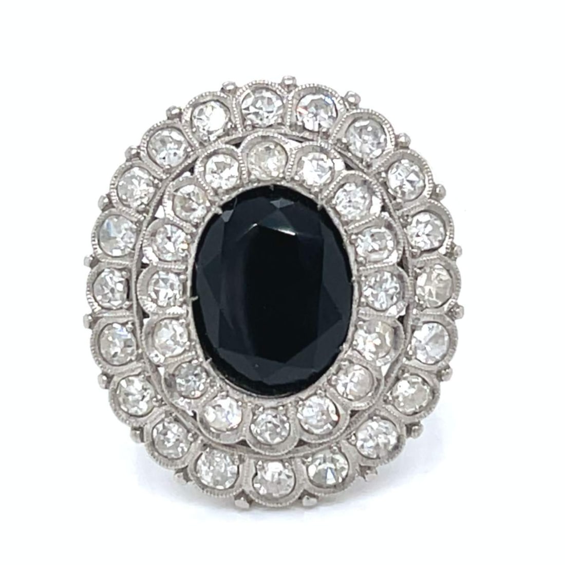 Art Deco Platinum Ring with Onyx and 36 Diamonds 1.80 Ct (1 of 4)