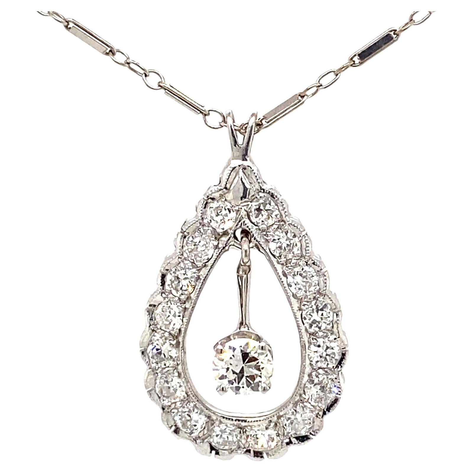 Art Deco 1.50ct Diamond Pendant Necklace in 14k White Gold (1 of 5)