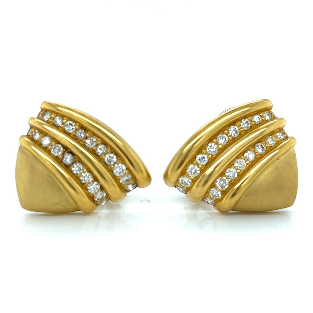 18K Yellow Gold 2.00 Ct Diamond Earrings 42 Stones E-G VS1-VS2 (1 of 3)