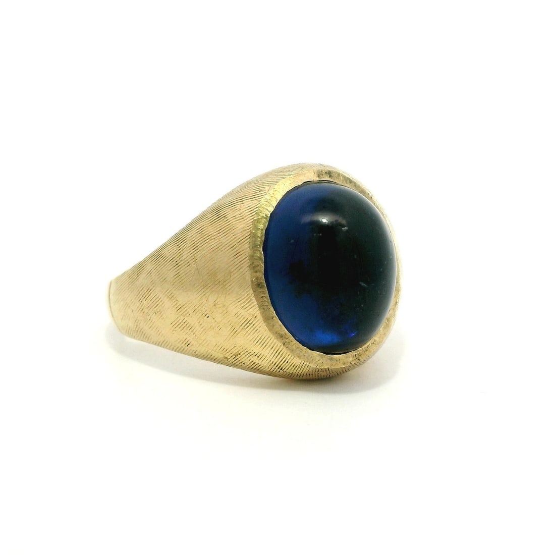 Vintage 10k Yellow Gold Blue Cabochon Ring Florentine Finish (1 of 10)