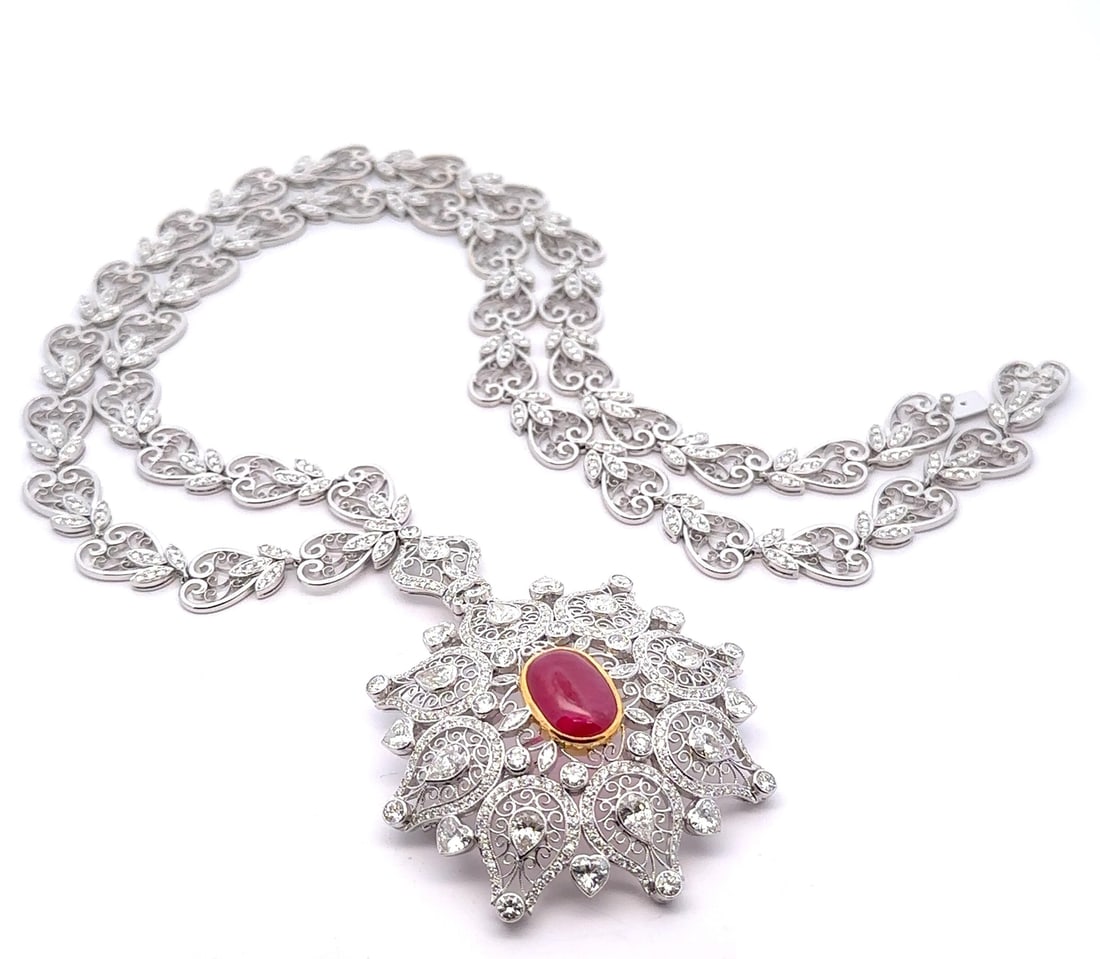 Stunning 26.16ctw Ruby Diamond Brooch Pendant Necklace GIA Certified White Gold (1 of 18)