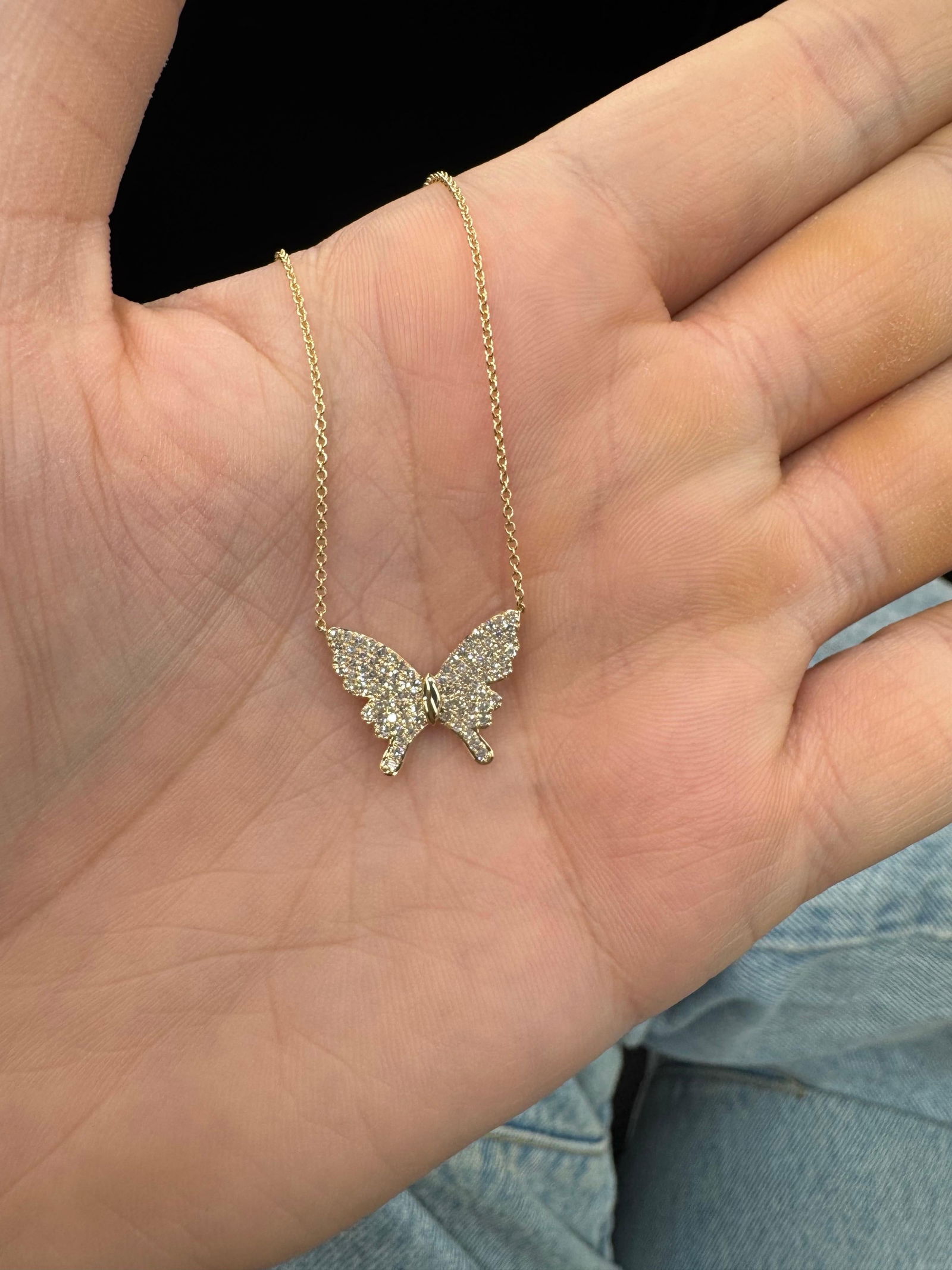 14K Yellow Gold Diamond Butterfly Pendant Necklace 0.35 Carats - 2