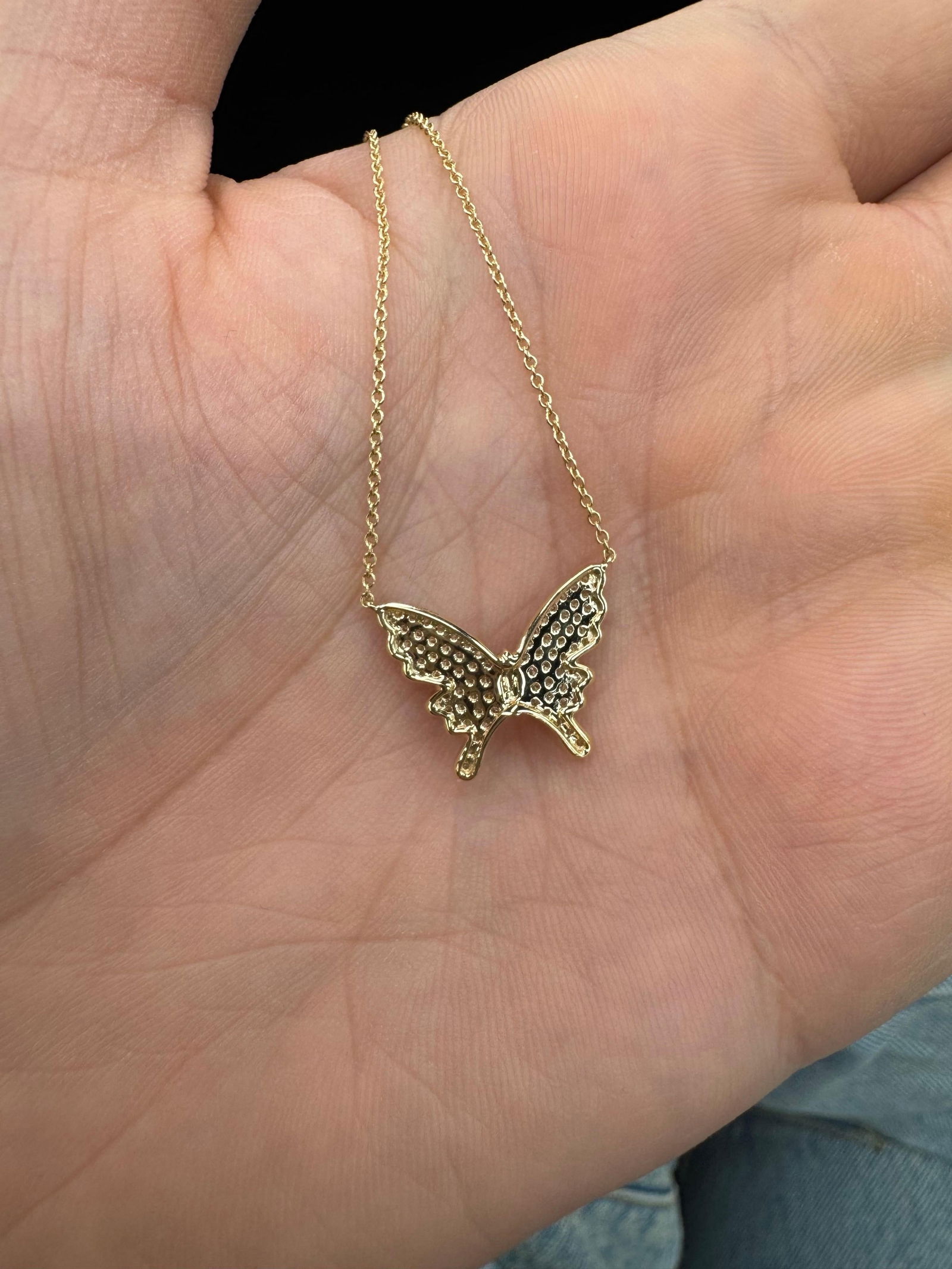 14K Yellow Gold Diamond Butterfly Pendant Necklace 0.35 Carats - 3