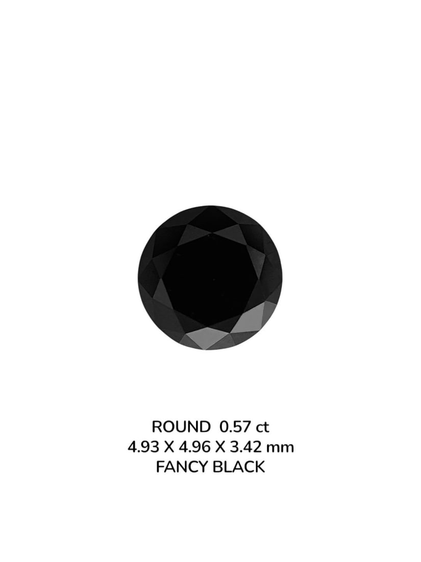 Loose Diamond - ROUND 0.57ct Fancy Black VVS2: Loose Diamond - ROUND 0.57ct Fancy Black VVS2 Source: Natural Shape: ROUND Carats: 0.57 Color: Fancy Black Certification: NONE Video: