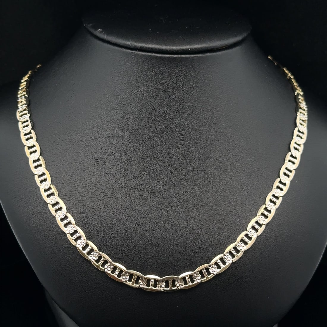 Unisex 10k Two Tone Gold Diamond Cut Mariner Link Necklace 20.5in (1 of 8)