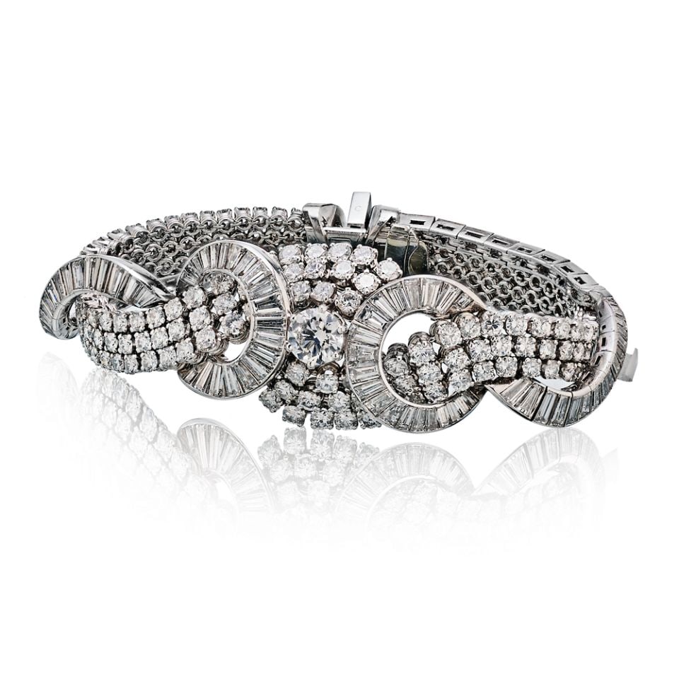 Art Deco Platinum Bracelet 38ct Diamond Cluster 1.80ct Center (1 of 1)