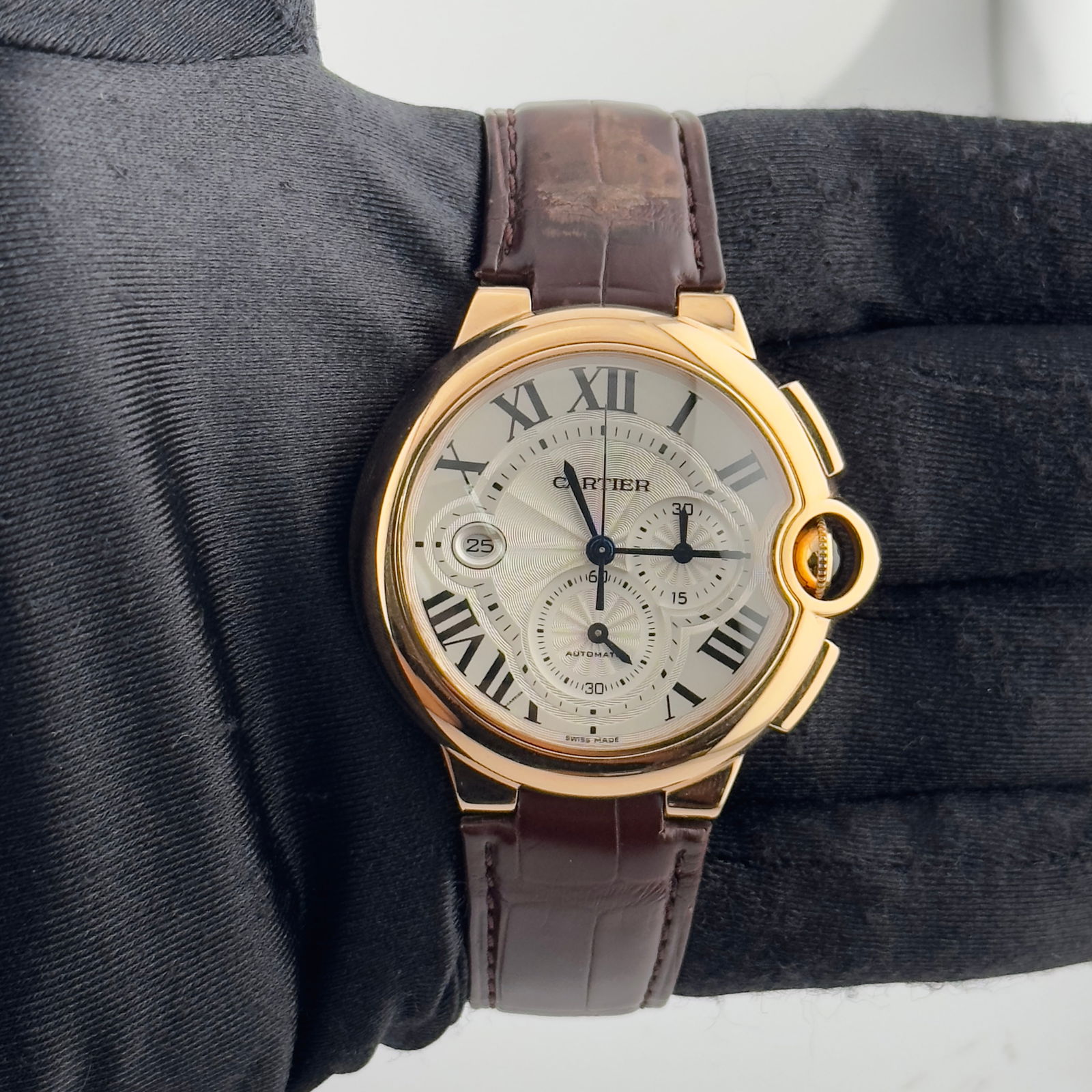 2014 Cartier Ballon Bleu Ref 3568 Mens Watch Silver Roman Dial Leather Papers (1 of 4)