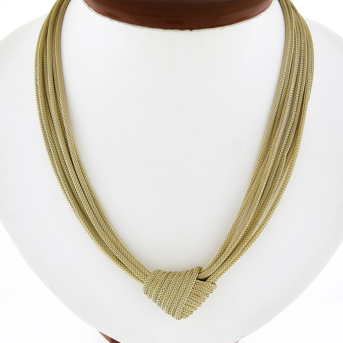 Italian 14k Gold 17 Inch Multi Strand Wheat Link Necklace Knot Design (1 of 7)
