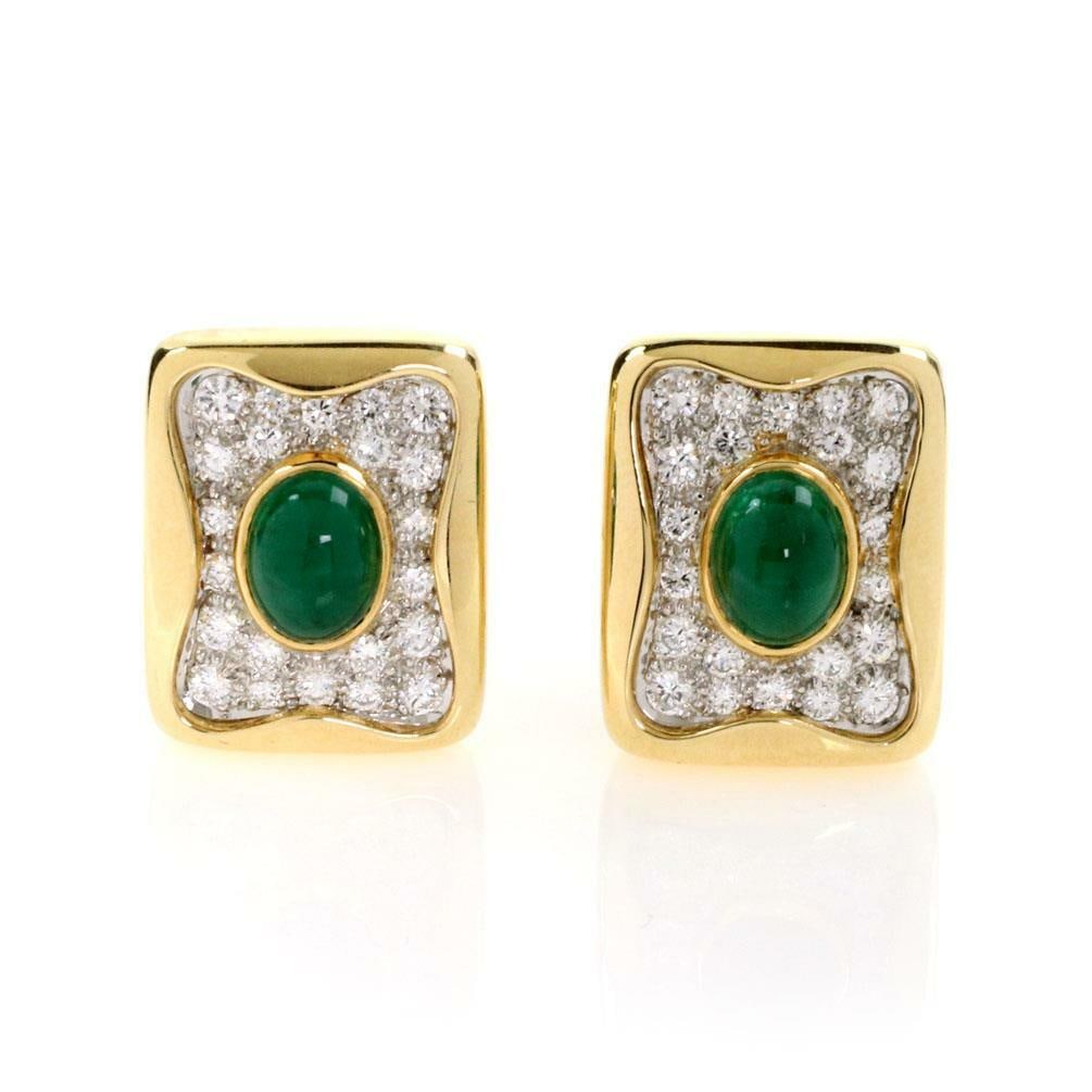 18k Yellow Gold Diamond Emerald Rectangular Huggie Earrings 10.00ct (1 of 4)