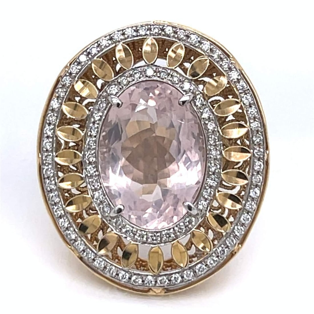 14K Yellow Gold Kunzite 12.00 Ct Diamond Ring G-H VS1-SI1 (1 of 4)