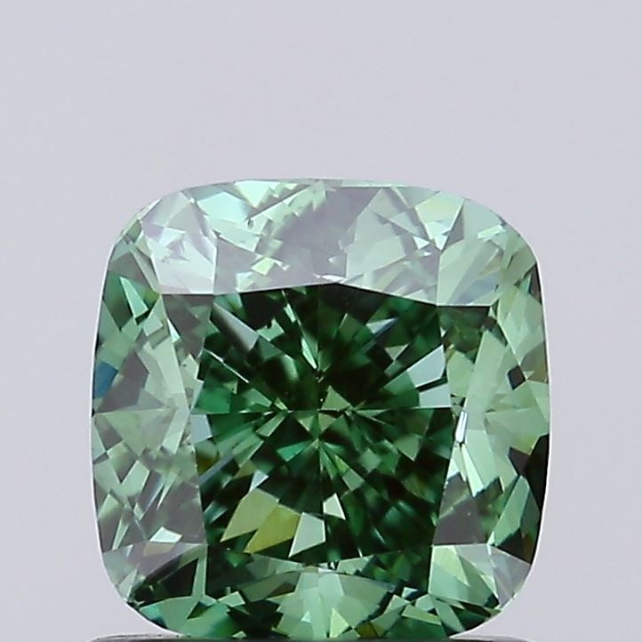Loose Diamond - CUSHION MODIFIED 0.98ct Fancy Vivid Green VS1: Loose Diamond - CUSHION MODIFIED 0.98ct Fancy Vivid Green VS1 Source: This is a real non-mined Diamond that has been grown in a lab Shape: CUSHION MODIFIED Carats: 0.98 Color: Fancy Vivid Green Certif