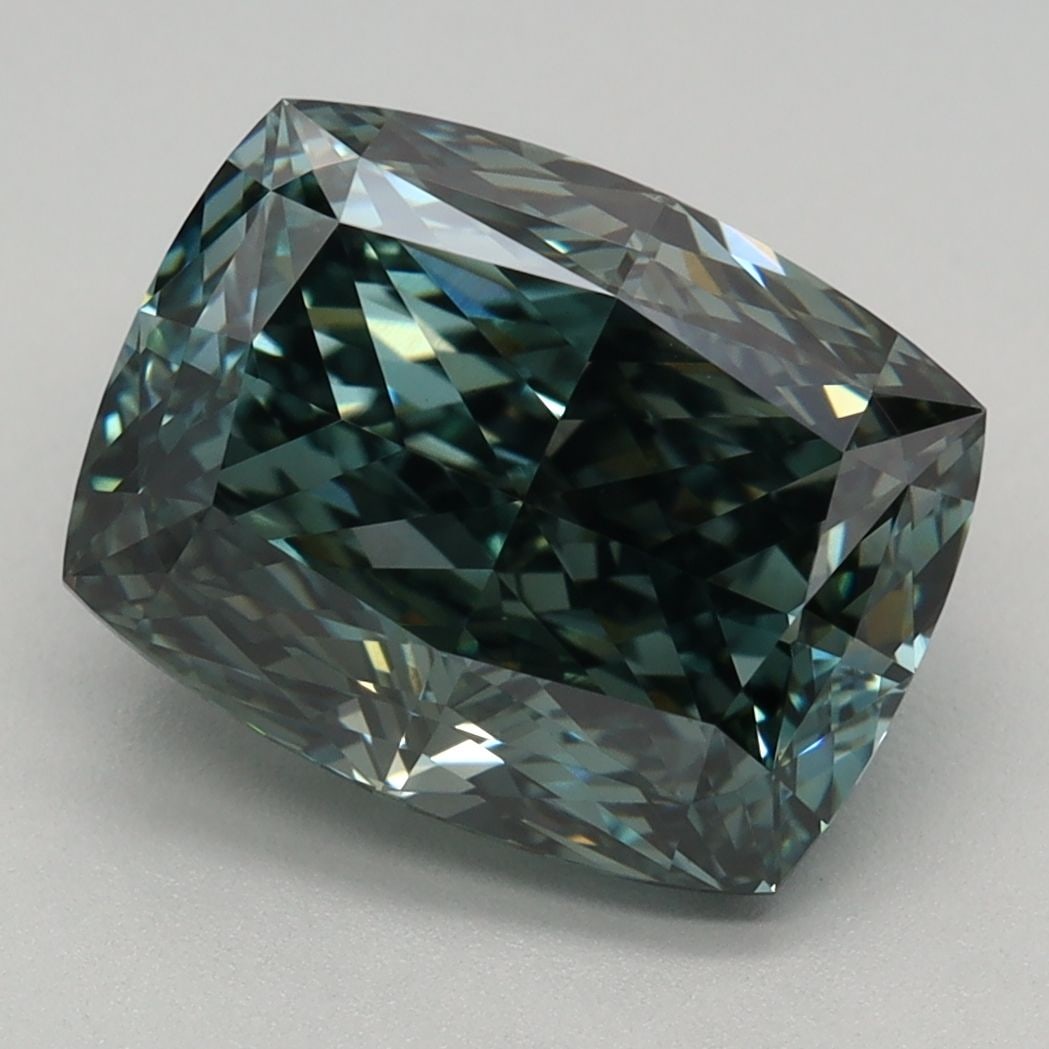 Loose Diamond - CUSHION MODIFIED 2.74ct Fancy Vivid Green VS1: Loose Diamond - CUSHION MODIFIED 2.74ct Fancy Vivid Green VS1 Source: This is a real non-mined Diamond that has been grown in a lab Shape: CUSHION MODIFIED Carats: 2.74 Color: Fancy Vivid Green Certif