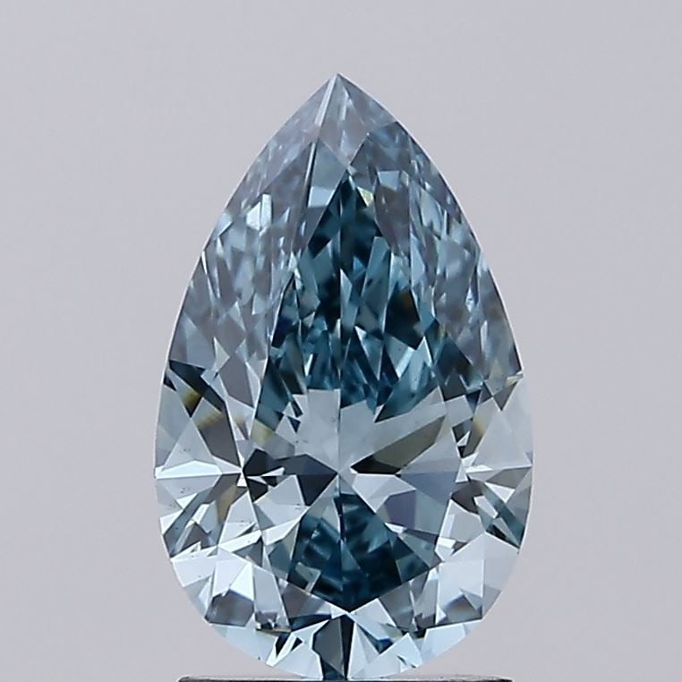 Loose Diamond - PEAR 1.89ct Fancy Vivid Greenish Blue VS1: Loose Diamond - PEAR 1.89ct Fancy Vivid Greenish Blue VS1 Source: This is a real non-mined Diamond that has been grown in a lab Shape: PEAR Carats: 1.89 Color: Fancy Vivid Greenish Blue Certification: