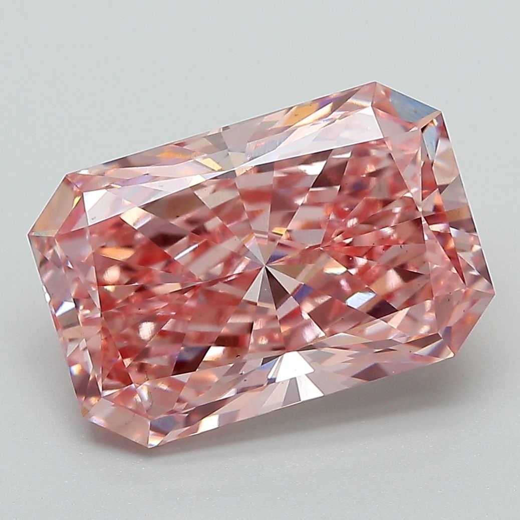 Loose Diamond - RADIANT 4.71ct Fancy Vivid Pink VS2: Loose Diamond - RADIANT 4.71ct Fancy Vivid Pink VS2 Source: This is a real non-mined Diamond that has been grown in a lab Shape: RADIANT Carats: 4.71 Color: Fancy Vivid Pink Certification: IGI Video: