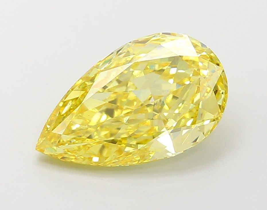 Loose Diamond - PEAR 3.46ct Fancy Vivid Yellow VS2: Loose Diamond - PEAR 3.46ct Fancy Vivid Yellow VS2 Source: This is a real non-mined Diamond that has been grown in a lab Shape: PEAR Carats: 3.46 Color: Fancy Vivid Yellow Certification: IGI Video: