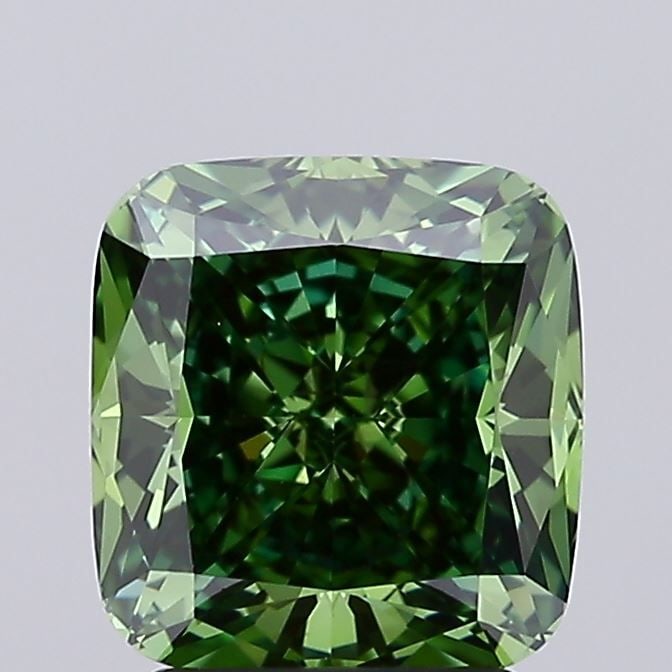 Loose Diamond - CUSHION MODIFIED 2.56ct Fancy Vivid Green VS1: Loose Diamond - CUSHION MODIFIED 2.56ct Fancy Vivid Green VS1 Source: This is a real non-mined Diamond that has been grown in a lab Shape: CUSHION MODIFIED Carats: 2.56 Color: Fancy Vivid Green Certif