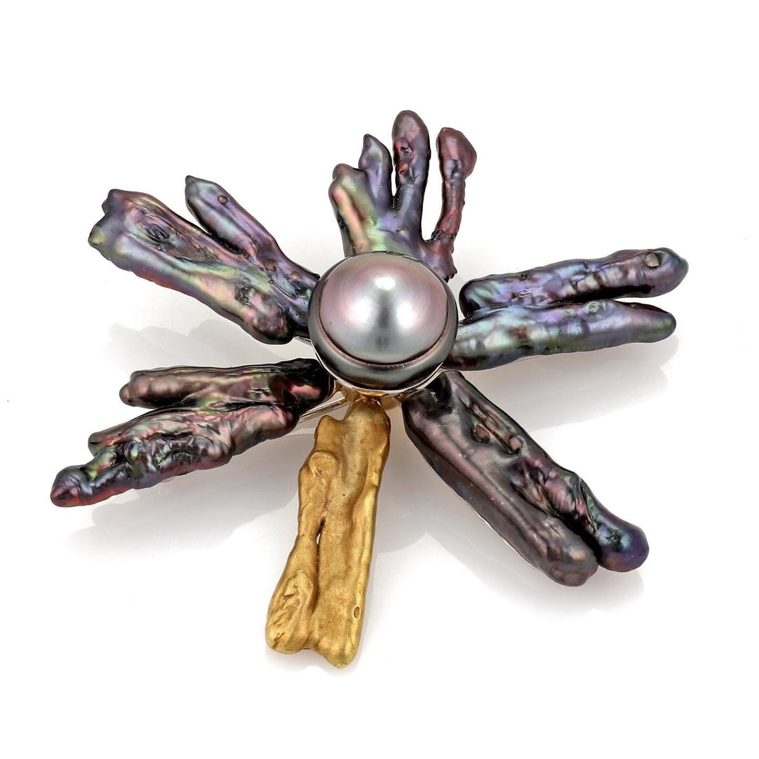 Large Ornate 18k Yellow Gold Darkened Silver Brooch (1 of 4)