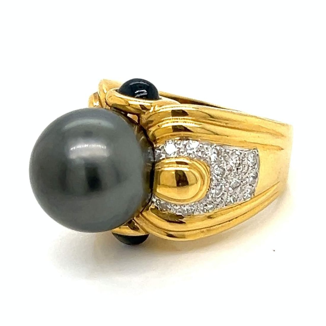 18K Yellow Gold South Sea Pearl Sapphire Diamond Ring (1 of 4)