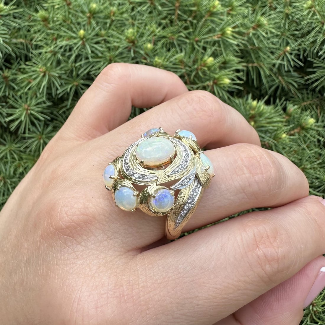18k Yellow Gold Opal Diamond Cocktail Ring Statement Piece (1 of 16)