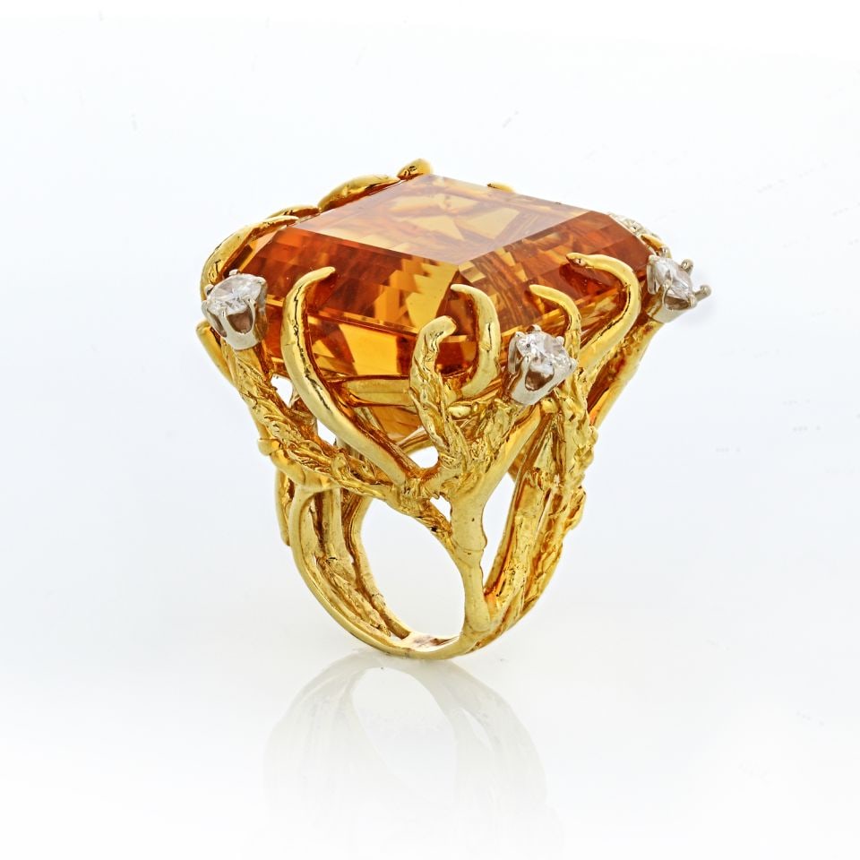 1970s 18K Yellow Gold Ring with 1.17ct Citrine and 2ct Diamonds (1 of 4)