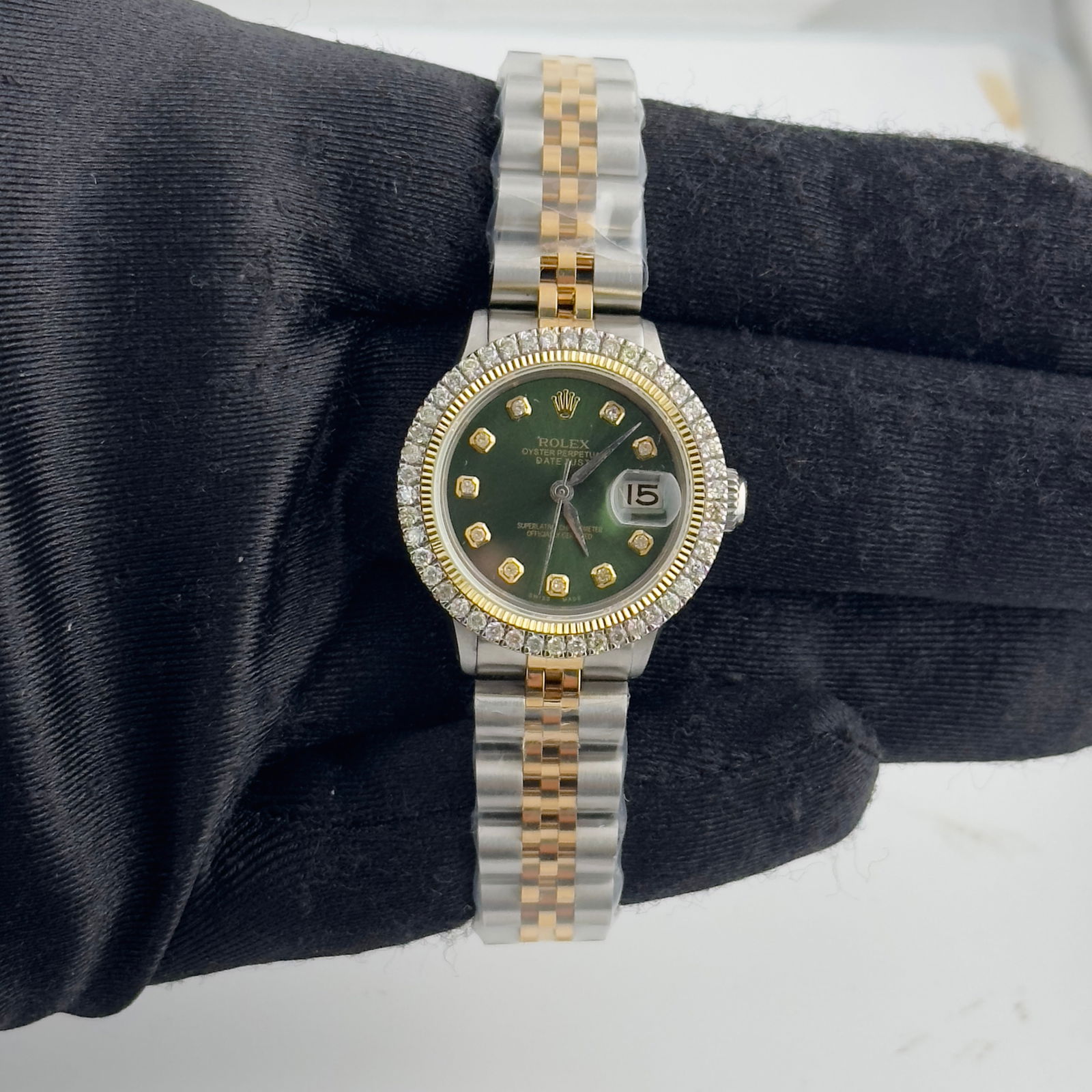 Ladies Rolex 6516 Datejust Aftermarket Green Diamond Dial Jubilee Bracelet (1 of 3)