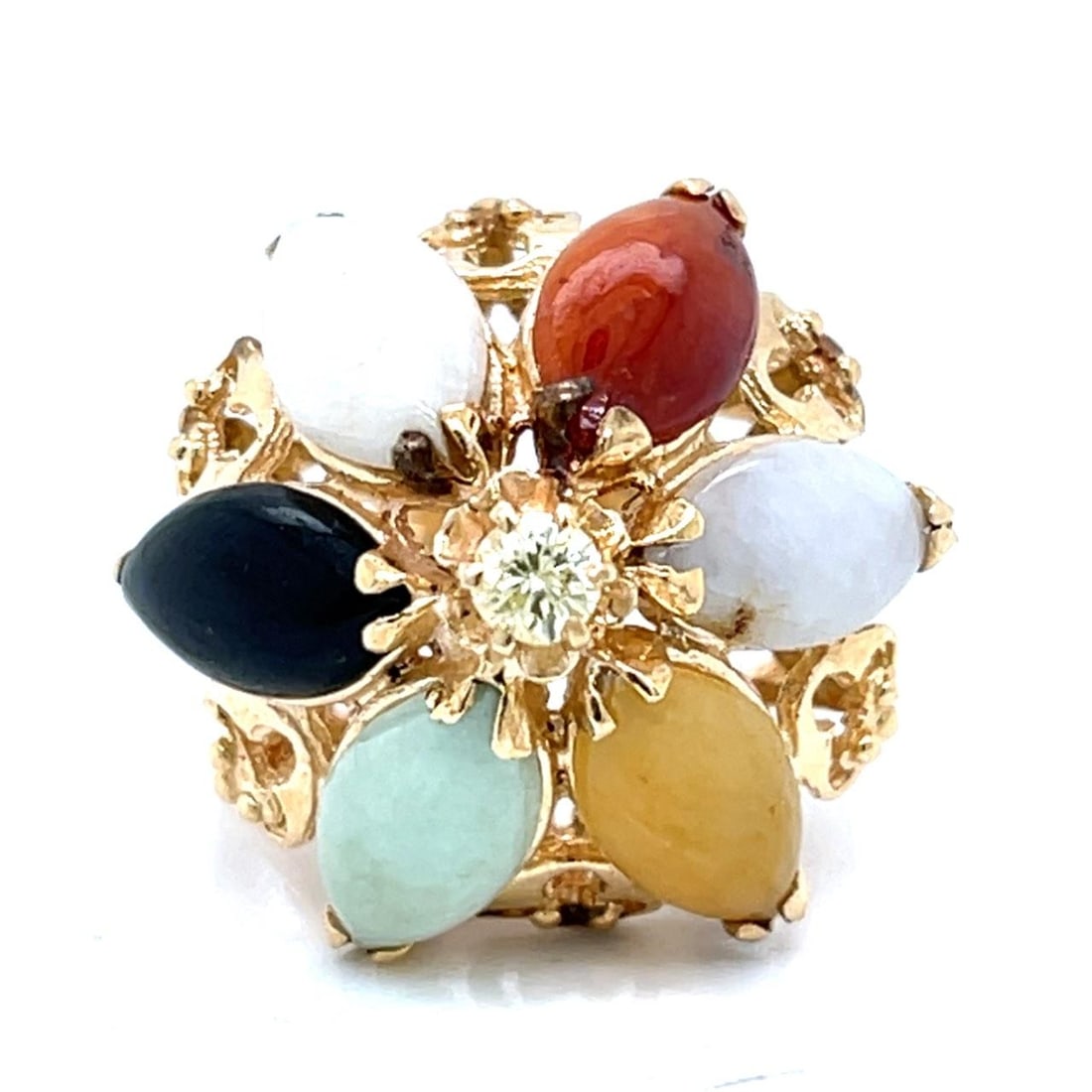 Jade and Fancy Yellow Diamond Ring in 14K Gold with Six Stones (1 of 4)