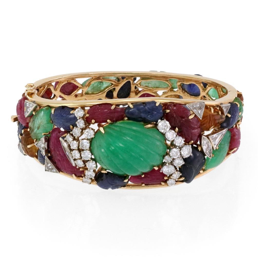 Tutti Frutti Multicolor Gem Diamond 14k Yellow Gold Bracelet (1 of 5)