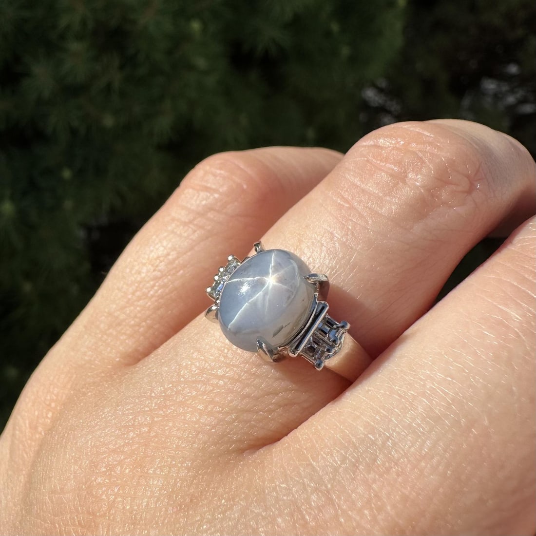 Platinum 6.51ctw Grayish Blue Star Sapphire Diamond Ring (1 of 18)