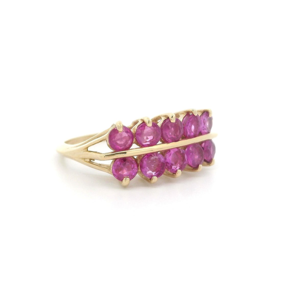 Vintage 14k Yellow Gold GIA Certified 2ctw Burma Pink Sapphire Band Ring (1 of 5)