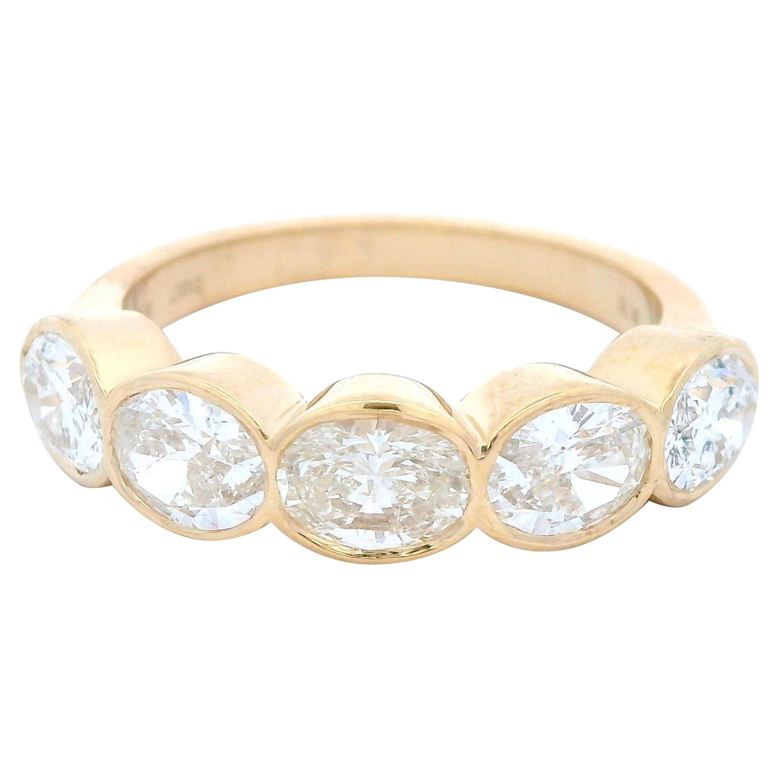 1.93ct Oval Diamond Half Eternity Band 18k Yellow Gold: 1.93ct Oval Diamond Half Eternity Band 18k Yellow Gold This exquisite half eternity band features four stunning oval cut diamonds totaling 1.93 carats, elegantly bezel set in luxurious 18k yellow gold