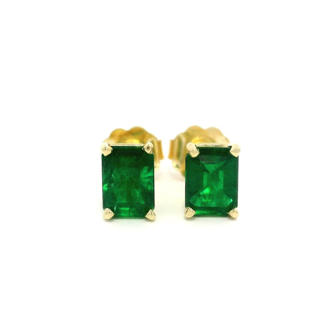 Elegant 14k Yellow Gold Emerald Cut Emerald Stud Earrings (1 of 11)