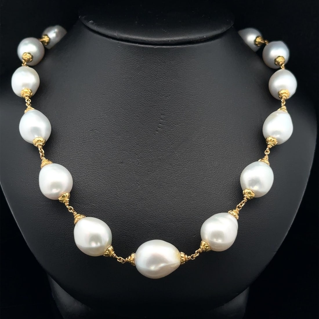 18k Yellow Gold Baroque White Pearl Strand Necklace with Toggle Clasp (1 of 6)