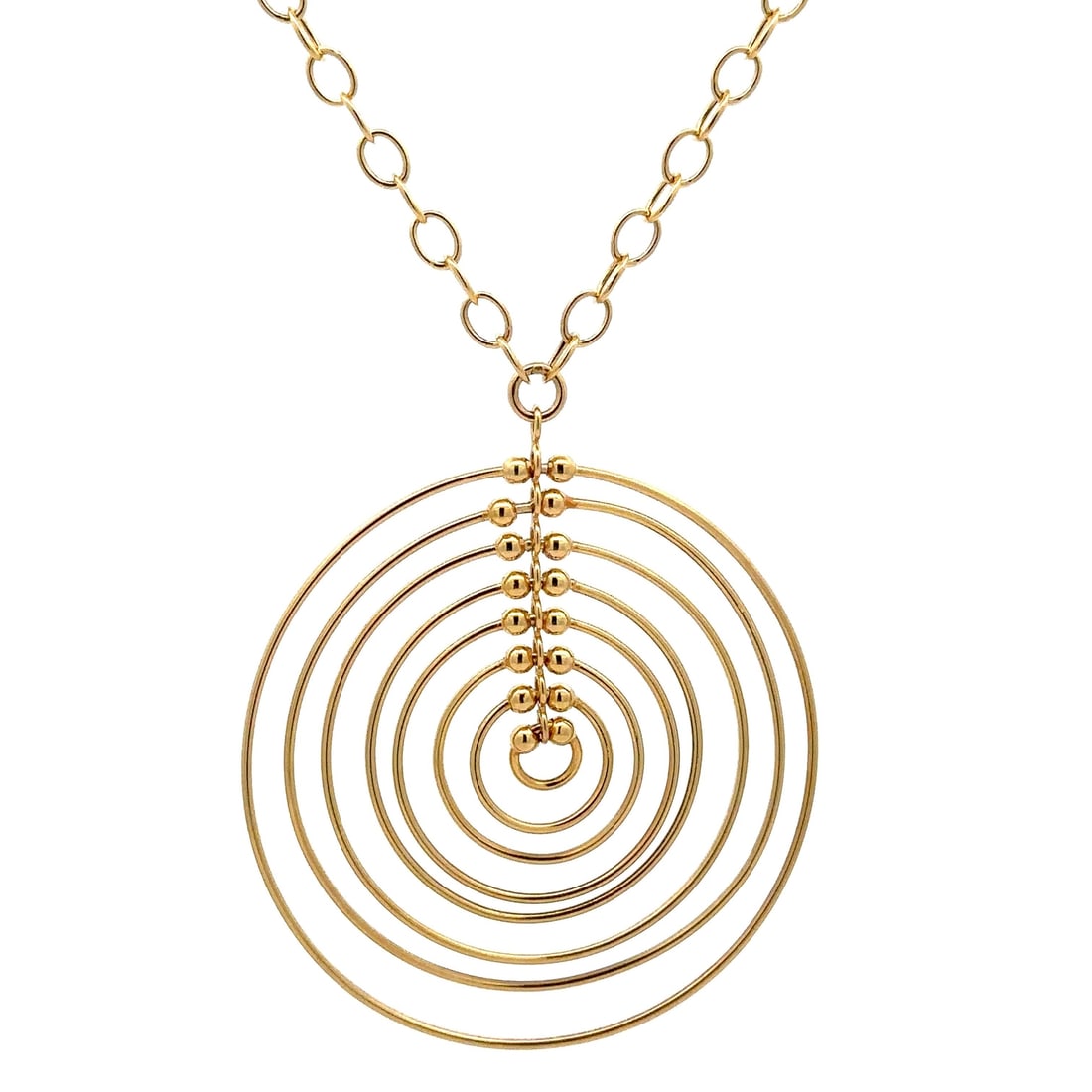 Italian 14K Yellow Gold Large Open Pendant Necklace 17 Inch (1 of 8)