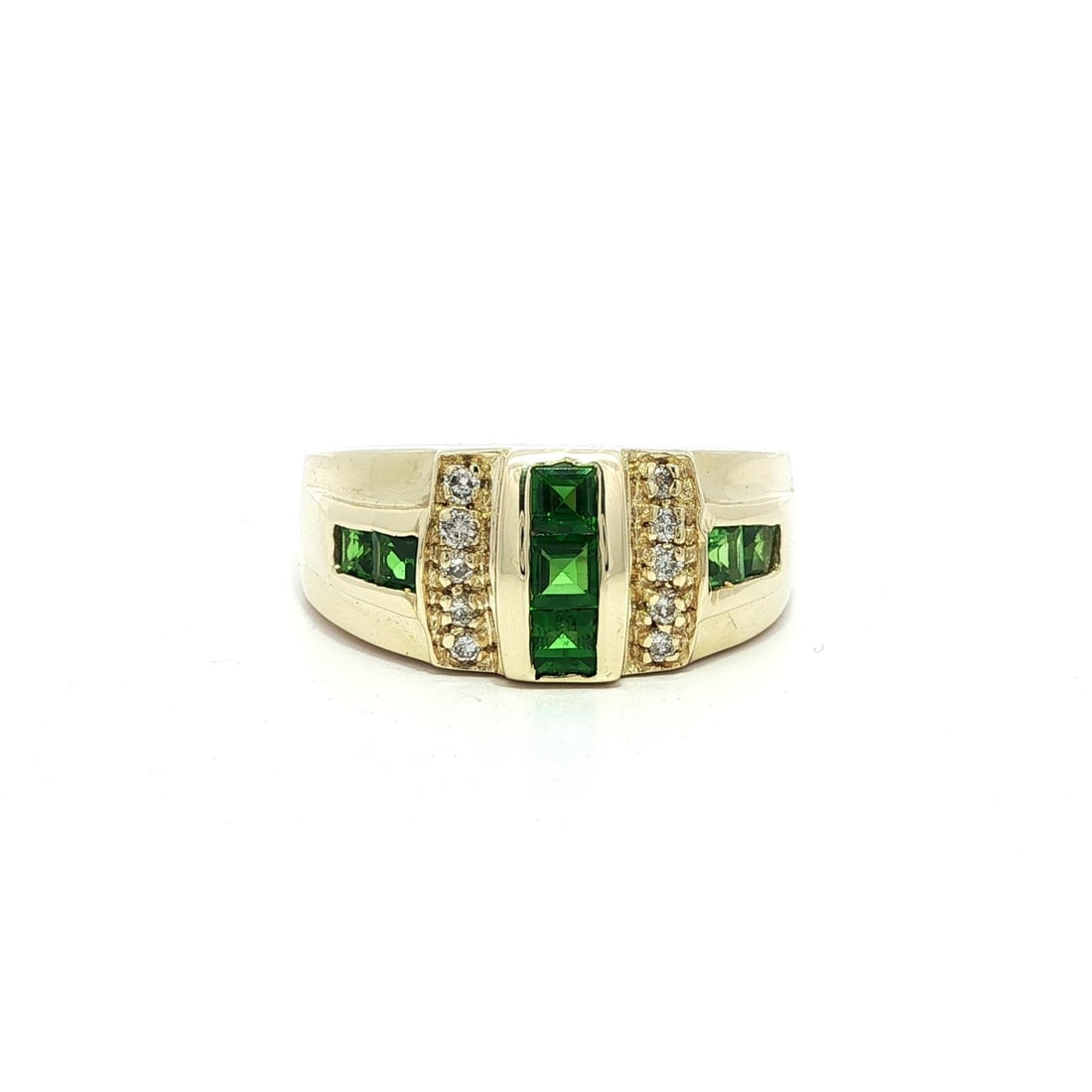 14k Yellow Gold Geometric Band Ring with 0.54ct Tsavorite and Diamonds (1 of 16)